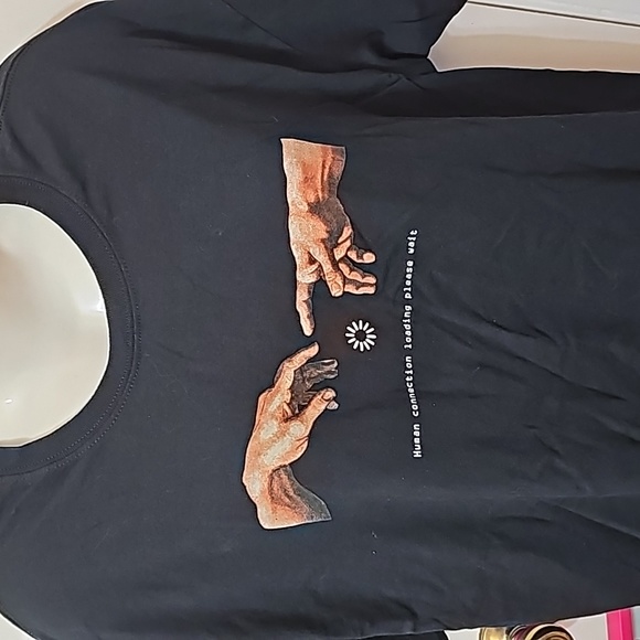 Michelangelo inspired graphic tee shirt human connection black cotton ✋️ 🤚 - Picture 2 of 4